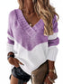 Striped Leopard Color Block Crochet Print Casual Long Sleeve Sweater