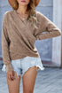 Striped Leopard Color Block Crochet Print Casual Long Sleeve Sweater