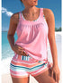 Striped Pink Tankini Swimsuit Set for Women