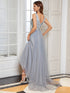 Stunning Sequin Applique High-Low V Neck Tulle Prom Dress