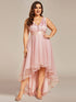 Stunning Sequin Applique High-Low V Neck Tulle Prom Dress