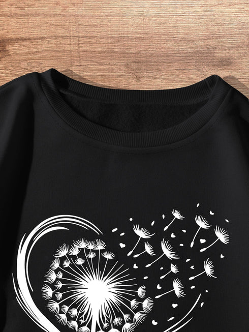 Stylish Black Dandelion Print Winter Sweatshirt with Retro Vibes