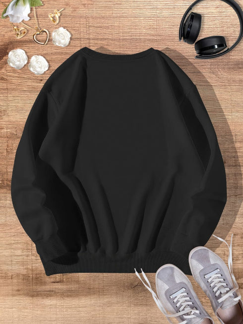 Stylish Black Dandelion Print Winter Sweatshirt with Retro Vibes