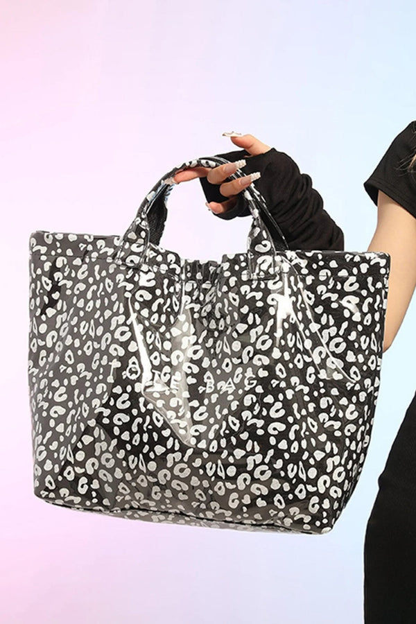 Women's Stylish Black Leopard Print Waterproof PU Leather Tote Bag for Women - Durable, Versatile Everyday Fashion Essential