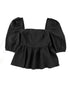 Stylish Black Square Neck Peplum Top with Textured Puff Sleeves