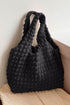 Black Solid Color Puffy Textured Tote Bag