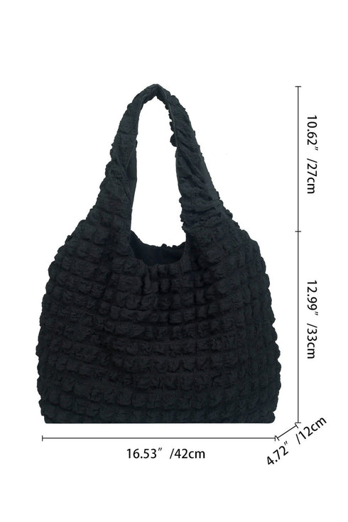 Black Solid Color Puffy Textured Tote Bag