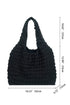 Black Solid Color Puffy Textured Tote Bag