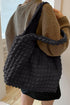 Black Solid Color Puffy Textured Tote Bag