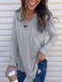Stylish Comfortable Solid Color Tie Loose Casual V-Neck T-Shirt