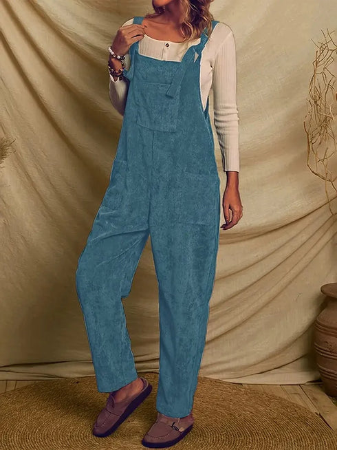 Stylish Corduroy Overall Jumpsuit with Patched Pockets for Women’s Spring & Autumn Wardrobe