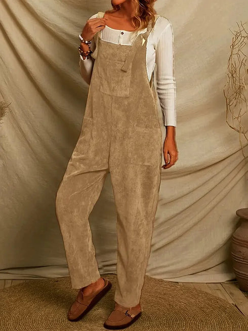 Stylish Corduroy Overall Jumpsuit with Patched Pockets for Women’s Spring & Autumn Wardrobe