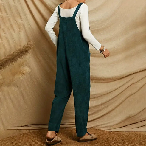 Stylish Corduroy Overall Jumpsuit with Patched Pockets for Women’s Spring & Autumn Wardrobe