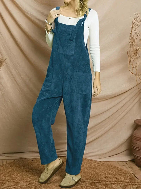 Stylish Corduroy Overall Jumpsuit with Patched Pockets for Women’s Spring & Autumn Wardrobe