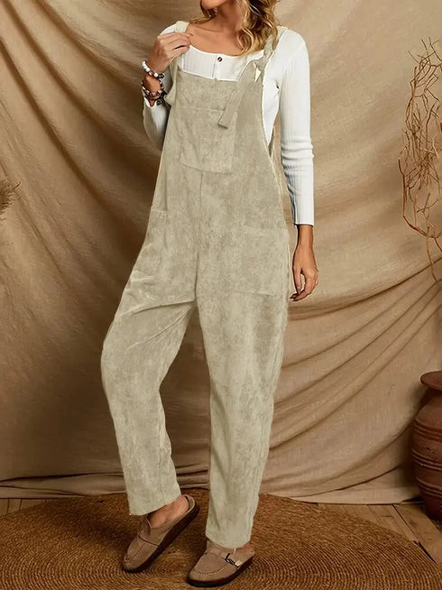 Stylish Corduroy Overall Jumpsuit with Patched Pockets for Women’s Spring & Autumn Wardrobe