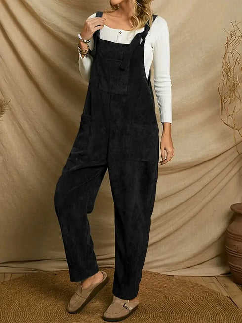 Stylish Corduroy Overall Jumpsuit with Patched Pockets for Women’s Spring & Autumn Wardrobe