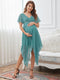 Stylish Deep V Neck Maternity Dress with Asymmetrical Hem.