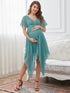 Stylish Deep V Neck Maternity Dress with Asymmetrical Hem.