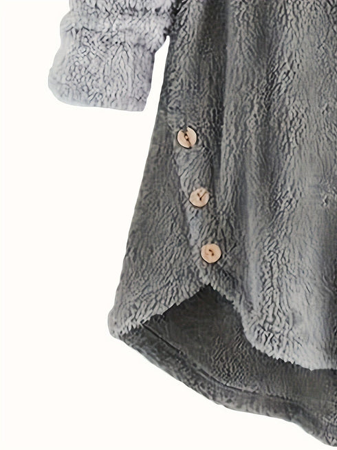 Stylish Graphic Letter Print Long Sleeve Curved Hem Button Hoodie