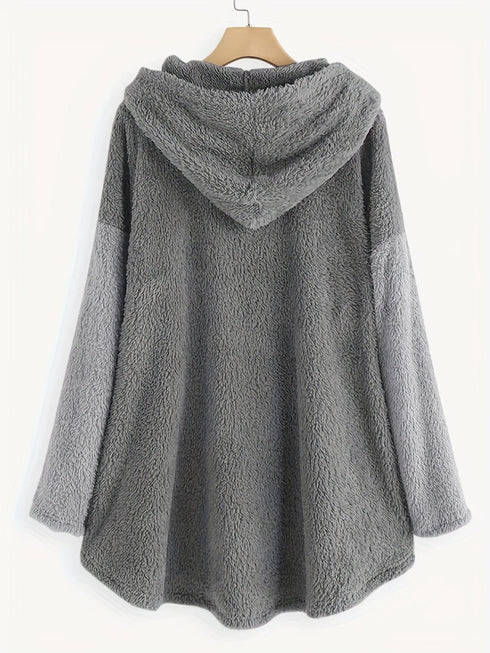 Stylish Graphic Letter Print Long Sleeve Curved Hem Button Hoodie