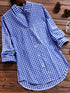 Stylish Plus Size Gingham Print Collared Blouse for Women