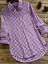 Stylish Plus Size Gingham Print Collared Blouse for Women