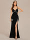 Stylish Rhinestone Adorned High Slit Evening Gown with Spaghetti Straps