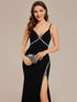 Stylish Rhinestone Adorned High Slit Evening Gown with Spaghetti Straps