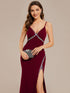 Stylish Rhinestone Adorned High Slit Evening Gown with Spaghetti Straps