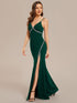 Stylish Rhinestone Adorned High Slit Evening Gown with Spaghetti Straps