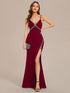 Stylish Rhinestone Adorned High Slit Evening Gown with Spaghetti Straps