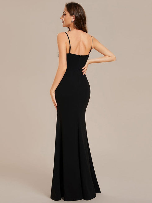 Stylish Rhinestone Adorned High Slit Evening Gown with Spaghetti Straps