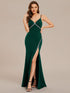Stylish Rhinestone Adorned High Slit Evening Gown with Spaghetti Straps