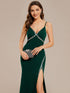 Stylish Rhinestone Adorned High Slit Evening Gown with Spaghetti Straps