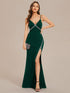 Stylish Rhinestone Adorned High Slit Evening Gown with Spaghetti Straps