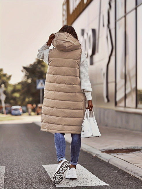 Stylish Sleeveless Hooded Chic Long Vest Coat