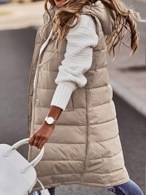 Stylish Sleeveless Hooded Chic Long Vest Coat