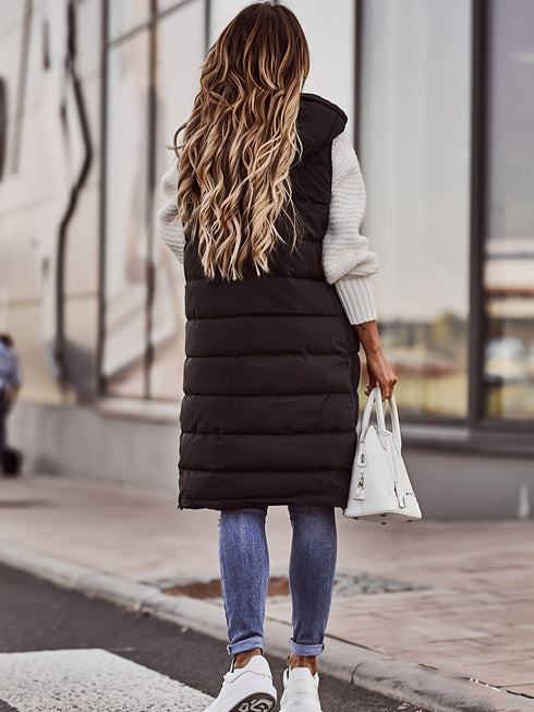 Stylish Sleeveless Hooded Chic Long Vest Coat