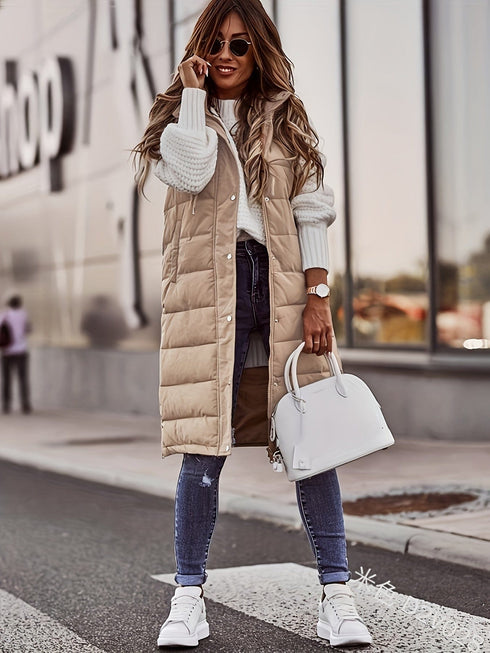 Stylish Sleeveless Hooded Chic Long Vest Coat