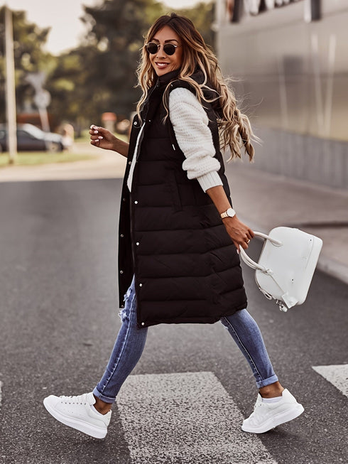 Stylish Sleeveless Hooded Chic Long Vest Coat