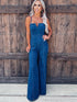 Stylish Sleeveless Suspender Jumpsuit: Chic Blue Wide Leg Jumpsuit for Women