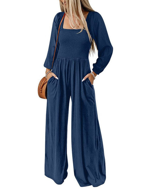 Stylish Square Neck Jumpsuit with Long Sleeves for Women's Fashion