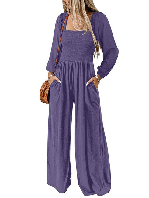 Stylish Square Neck Jumpsuit with Long Sleeves for Women's Fashion