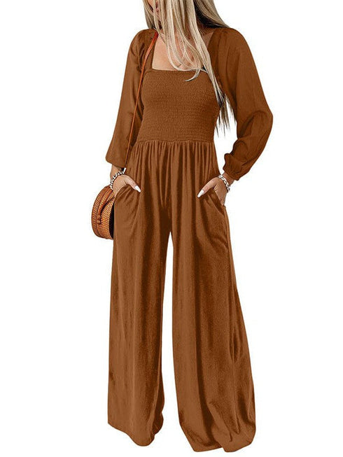 Stylish Square Neck Jumpsuit with Long Sleeves for Women's Fashion