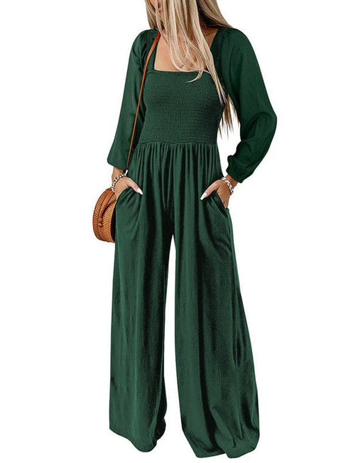 Stylish Square Neck Jumpsuit with Long Sleeves for Women's Fashion