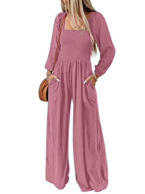 Stylish Square Neck Jumpsuit with Long Sleeves for Women's Fashion