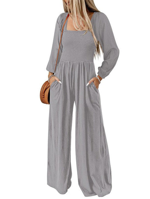 Stylish Square Neck Jumpsuit with Long Sleeves for Women's Fashion
