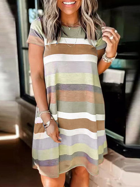 Stylish Striped Print Short Sleeve Mini Dress
