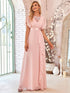 Stylish V Neck A Line Bridesmaid Gown with Ruffle Sleeves