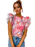 Stylish Women's Printed Ruffled Floral Pullover with Abstract Geometric Print